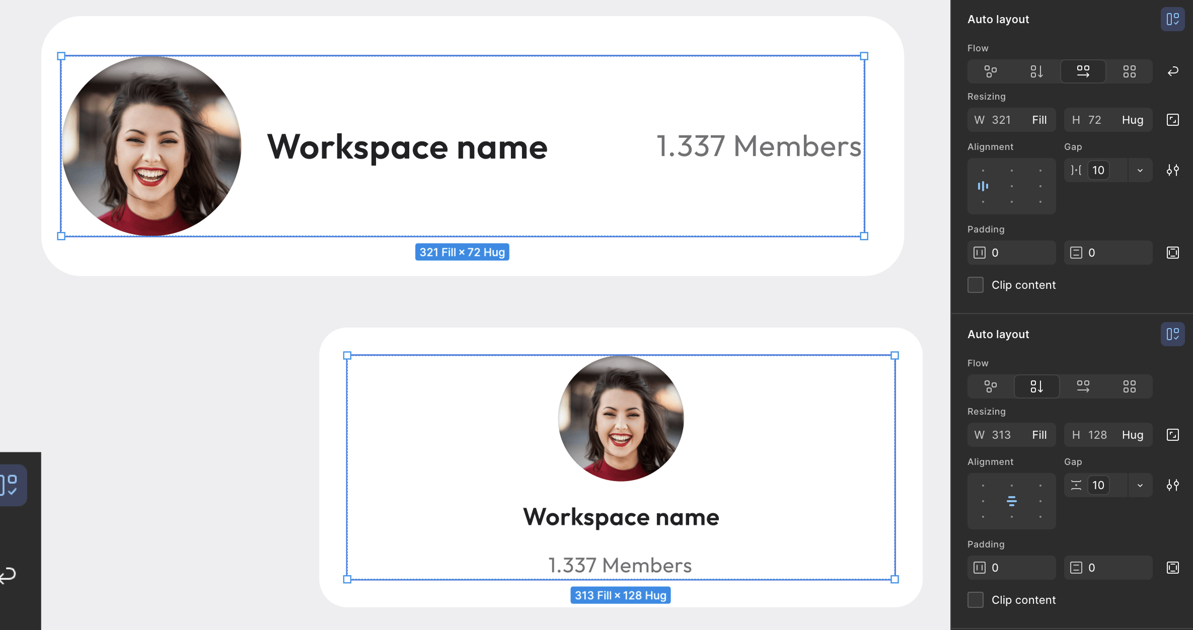 Workspace Card figma auto layout