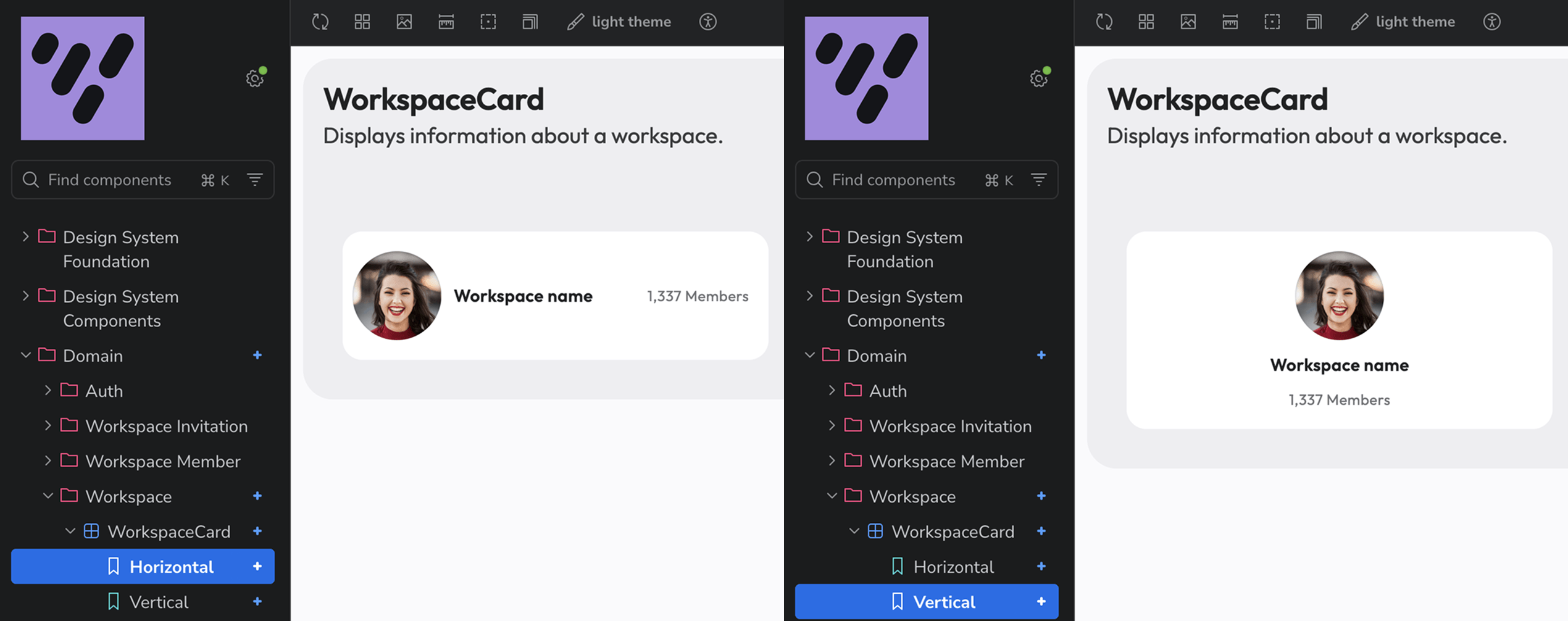 Workspace Card storybook result